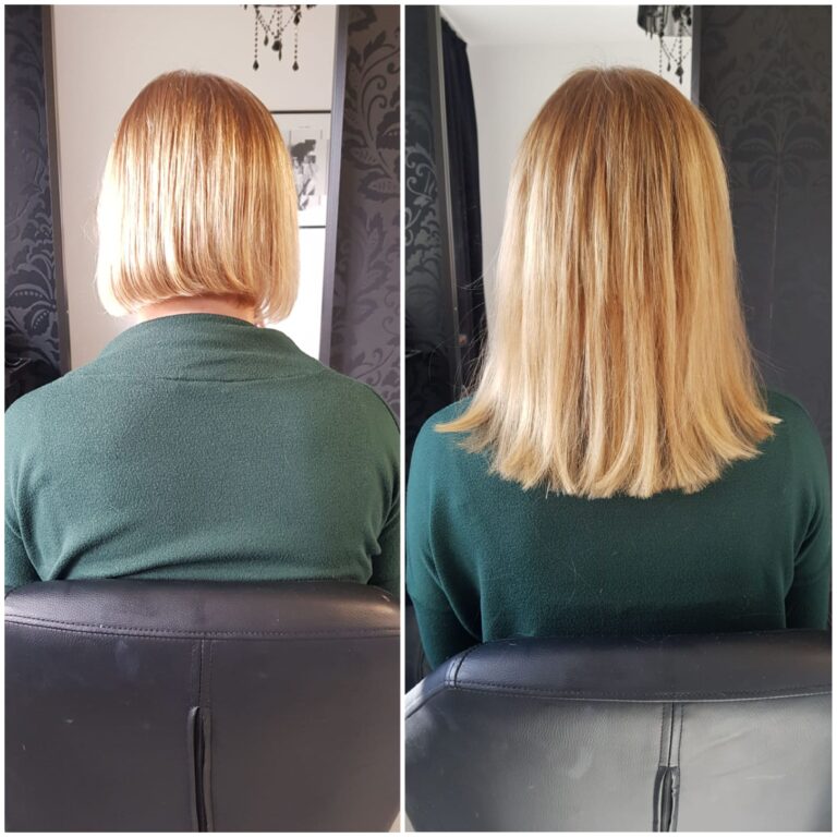 przedłużanie włosów krótki blond